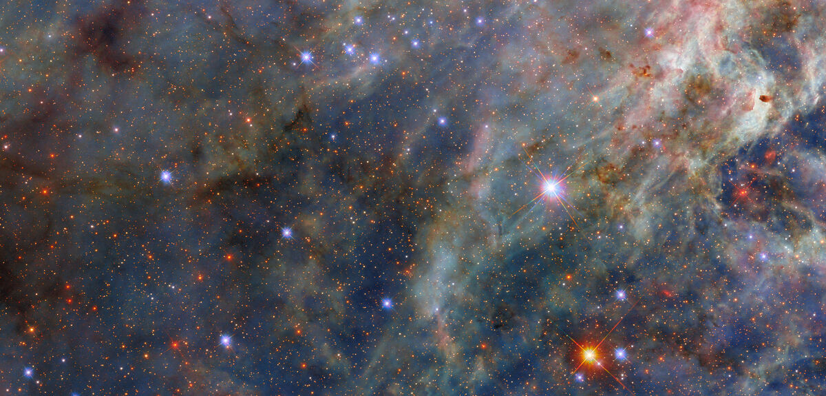 Хаббл запечатлел звездный «шторм»: редкие гиганты Туманности Тарантул